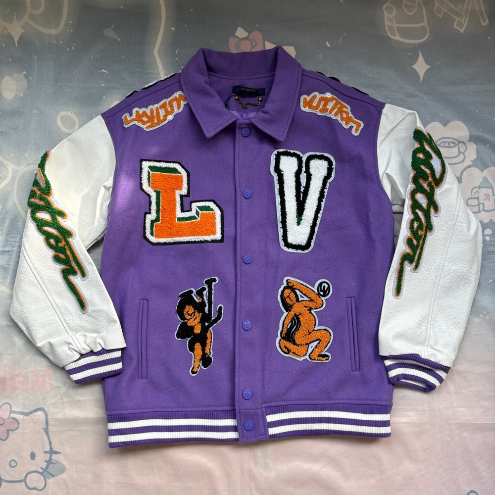 Louis Vuitton Purple Plush Patch Baseball Jacket